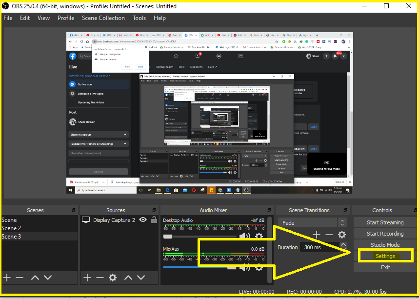How to Come Live in Facebook Group Through OBS - Latest Complete Guide 10 2026 Click on Setting