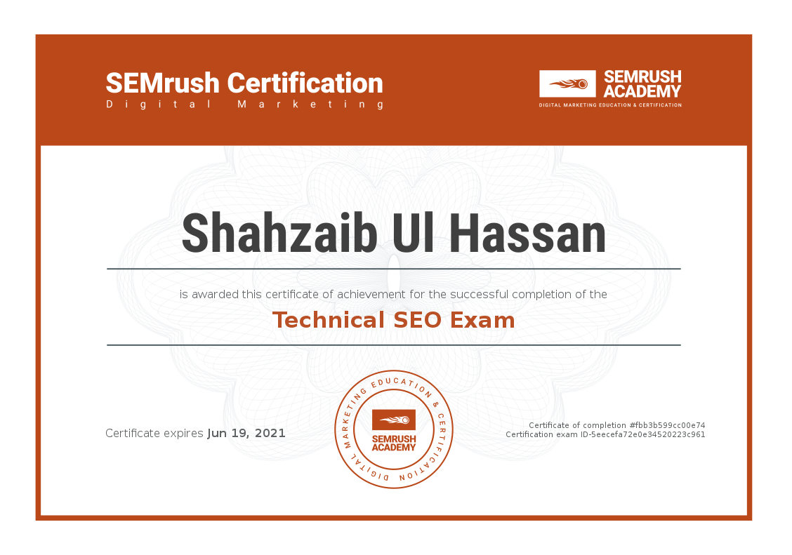 Certificate technical seo exam shazzseo 2023