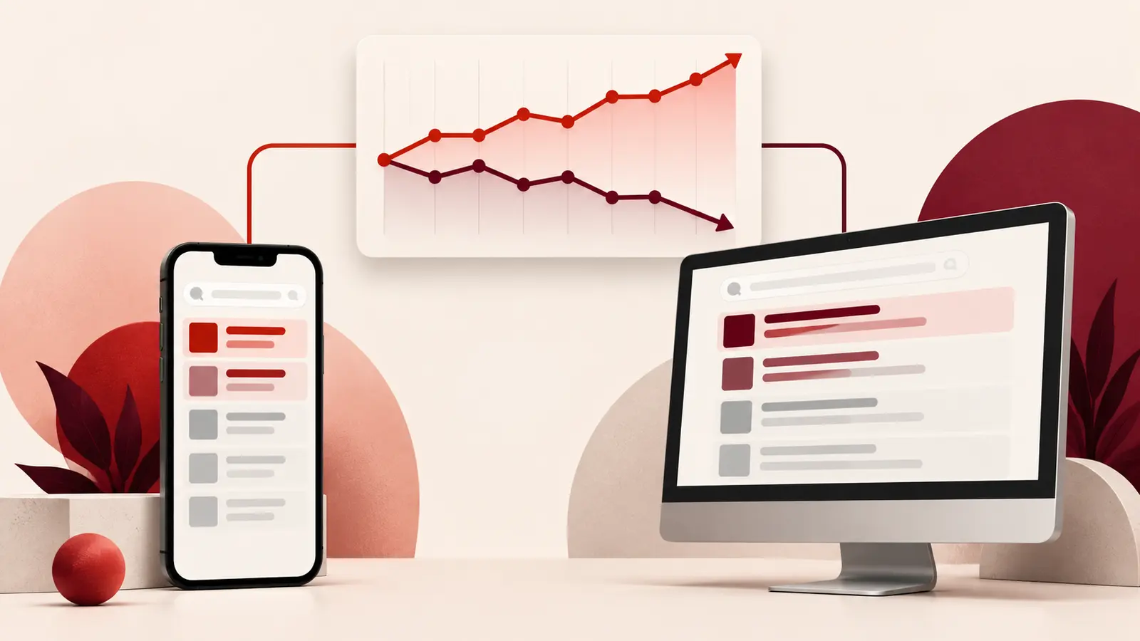 Editorial illustration comparing mobile and desktop Search Console rankings